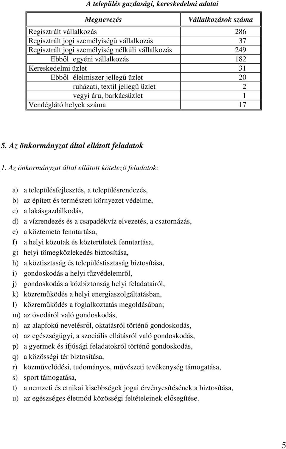 Az önkormányzat által ellátott feladatok 1.