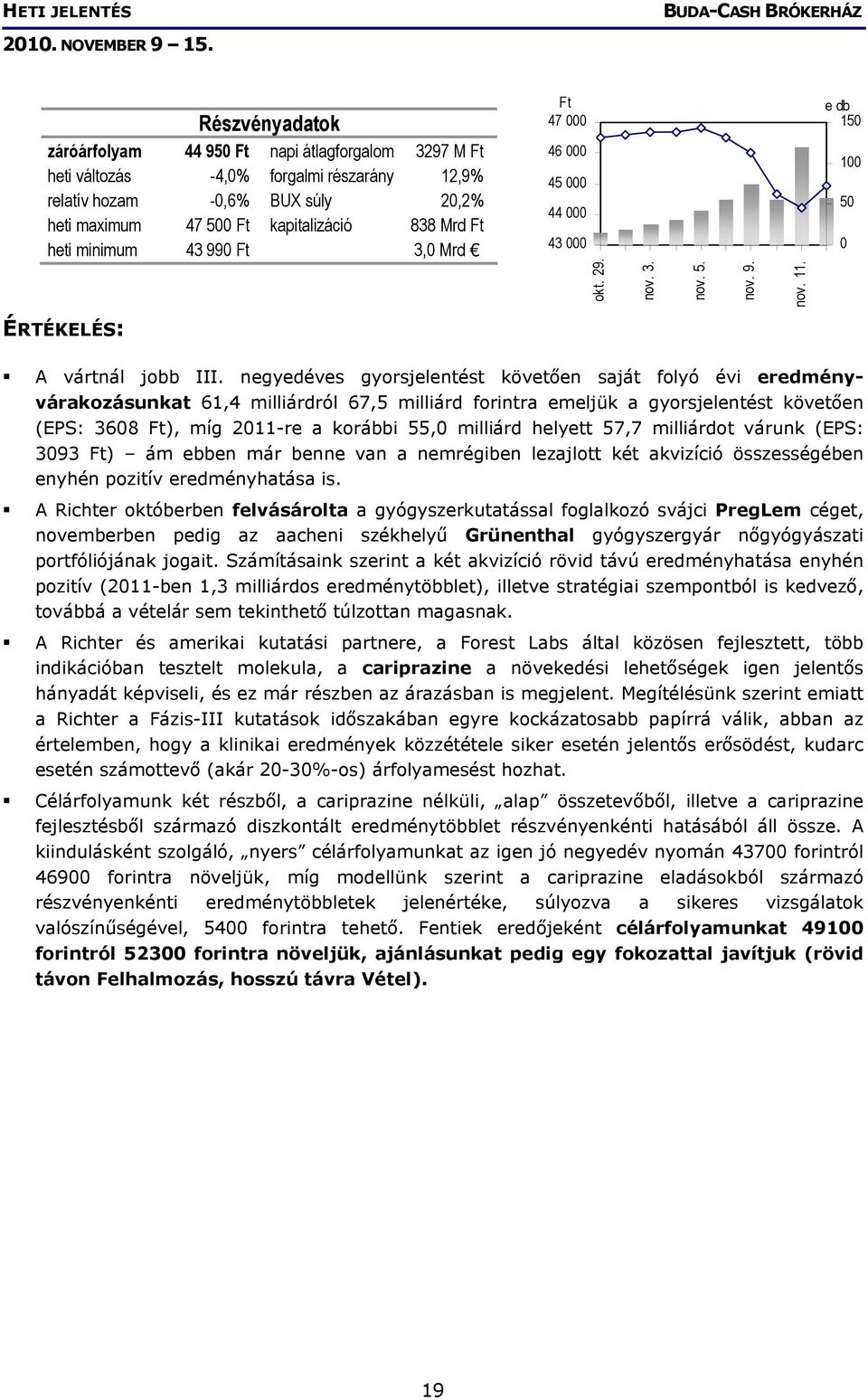 negyedéves gyorsjelentést követően saját folyó évi eredményvárakozásunkat 61,4 milliárdról 67,5 milliárd forintra emeljük a gyorsjelentést követően (EPS: 3608 Ft), míg 2011-re a korábbi 55,0 milliárd