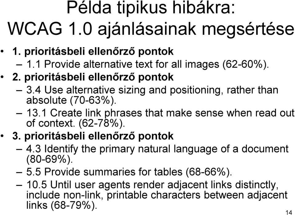 1 Create link phrases that make sense when read out of context. (62-78%). 3. prioritásbeli ellenőrző pontok 4.
