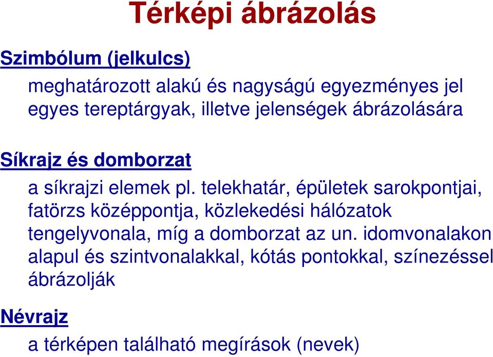 telekhatár, épületek sarokpontjai, fatörzs középpontja, közlekedési hálózatok tengelyvonala, míg a
