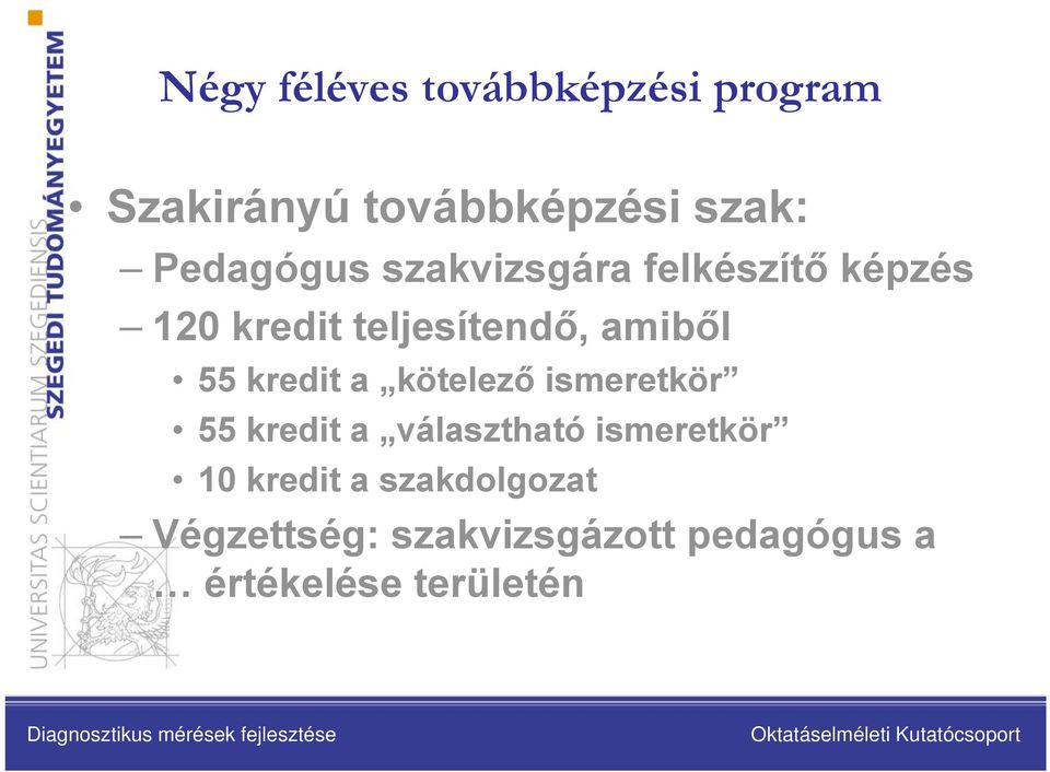 55 kredit a kötelező ismeretkör 55 kredit a választható ismeretkör 10