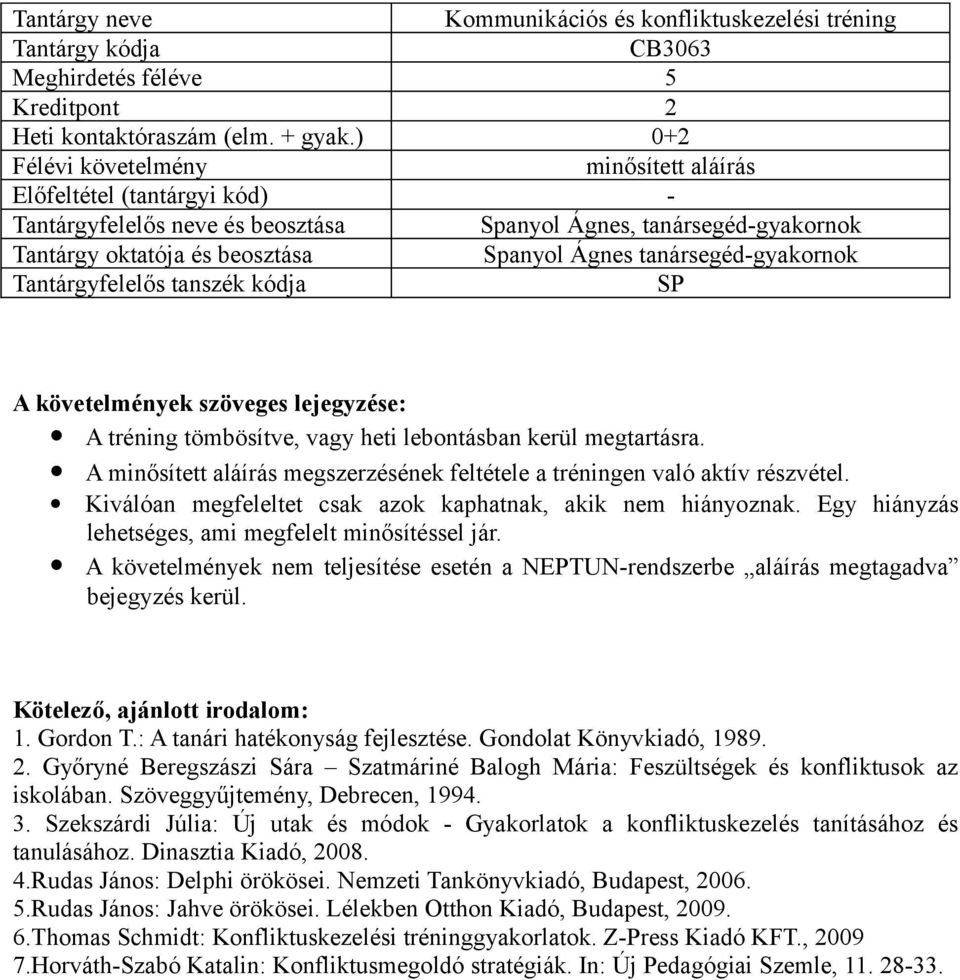 A minősített aláírás megszerzésének feltétele a tréningen való aktív részvétel. Kiválóan megfeleltet csak azok kaphatnak, akik nem hiányoznak. Egy hiányzás lehetséges, ami megfelelt minősítéssel jár.