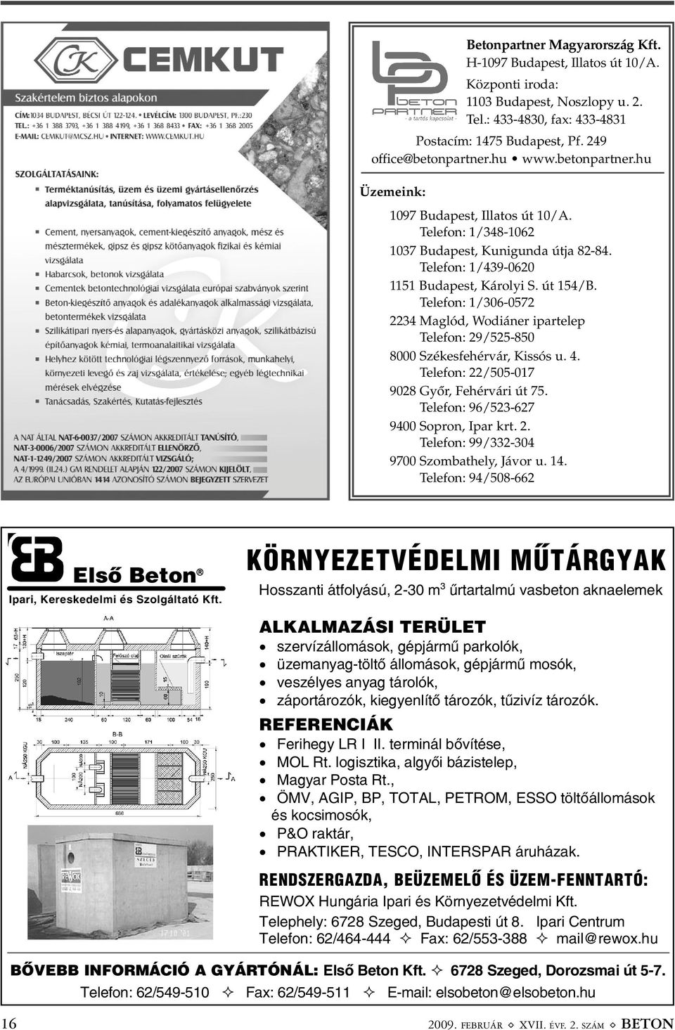 Telefon: 1/306-0572 2234 Maglód, Wodiáner ipartelep Telefon: 29/525-850 8000 Székesfehérvár, Kissós u. 4. Telefon: 22/505-017 9028 Gyõr, Fehérvári út 75. Telefon: 96/523-627 9400 Sopron, Ipar krt. 2. Telefon: 99/332-304 9700 Szombathely, Jávor u.