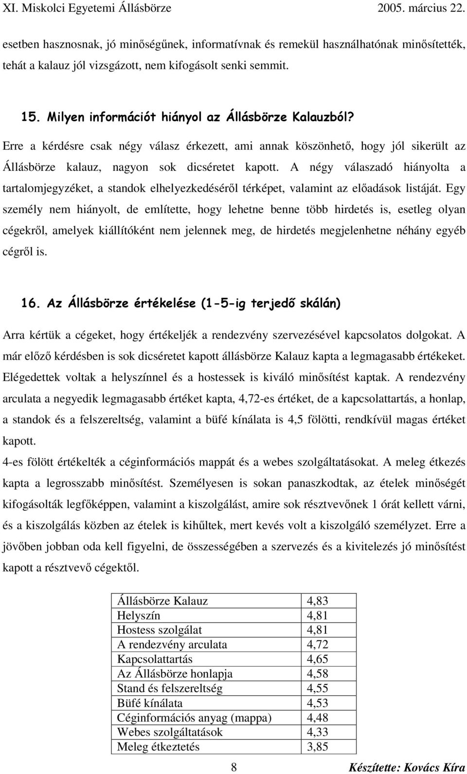 A négy válaszadó hiányolta a tartalomjegyzéket, a standok elhelyezkedésérl térképet, valamint az eladások listáját.