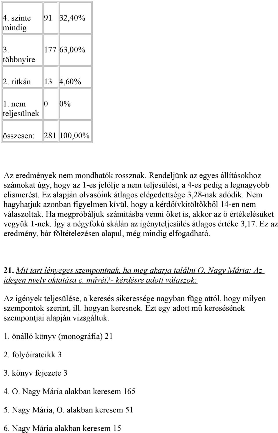 Nem hagyhatjuk azonban figyelmen kívül, hogy a kérdőívkitöltőkből 14-en nem válaszoltak. Ha megpróbáljuk számításba venni őket is, akkor az ő értékelésüket vegyük 1-nek.