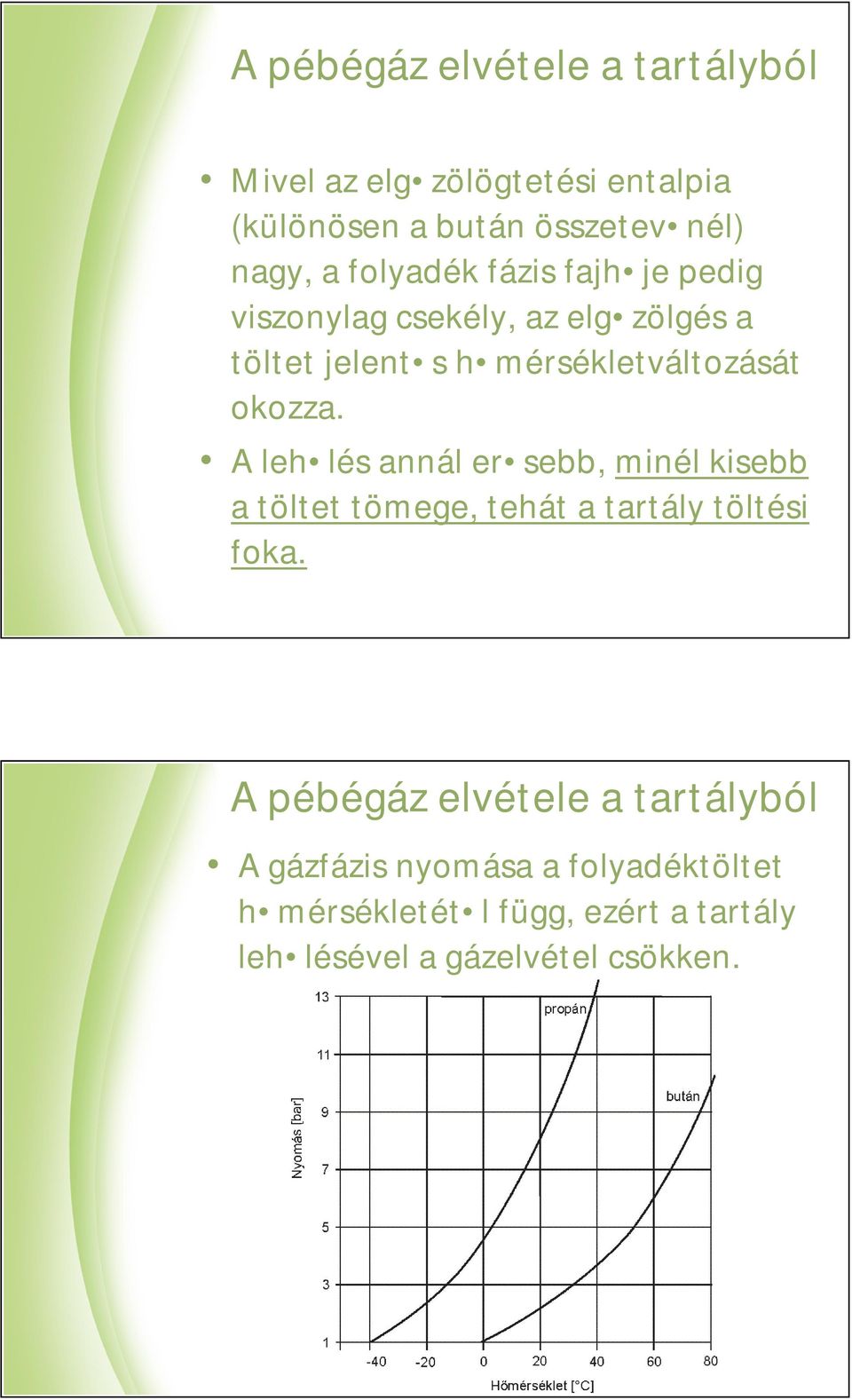 A leh lés annál er sebb, minél kisebb a töltet tömege, tehát a tartály töltési foka.