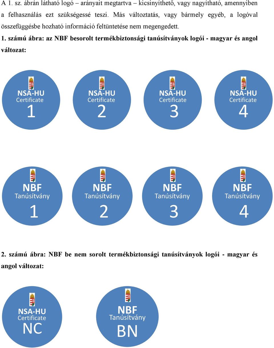 számú ábra: az NBF besorolt termékbiztonsági tanúsítványok logói - magyar és angol változat: NSA-HU Certificate 1 NSA-HU Certificate 2 NSA-HU Certificate 3