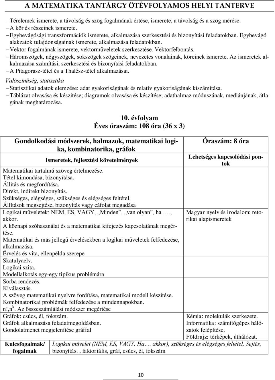 Vektor fogalmának ismerete, vektorműveletek szerkesztése. Vektorfelbontás. Háromszögek, négyszögek, sokszögek szögeinek, nevezetes vonalainak, köreinek ismerete.