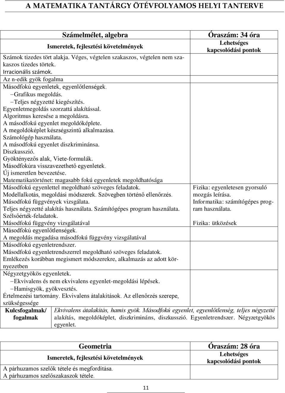 A megoldóképlet készségszintű alkalmazása. Számológép használata. A másodfokú egyenlet diszkriminánsa. Diszkusszió. Gyöktényezős alak, Viete-formulák. Másodfokúra visszavezethető egyenletek.