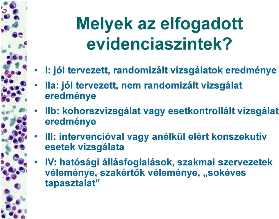 vizsgálat eredménye IIb: kohorszvizsgálat vagy esetkontrollált vizsgálat eredménye III: