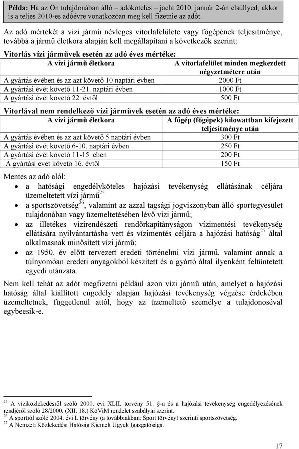 mértéke: A vízi jármű életkora A vitorlafelület minden megkezdett négyzetmétere után A gyártás évében és az azt követő 10 naptári évben 2000 Ft A gyártási évét követő 11-21.