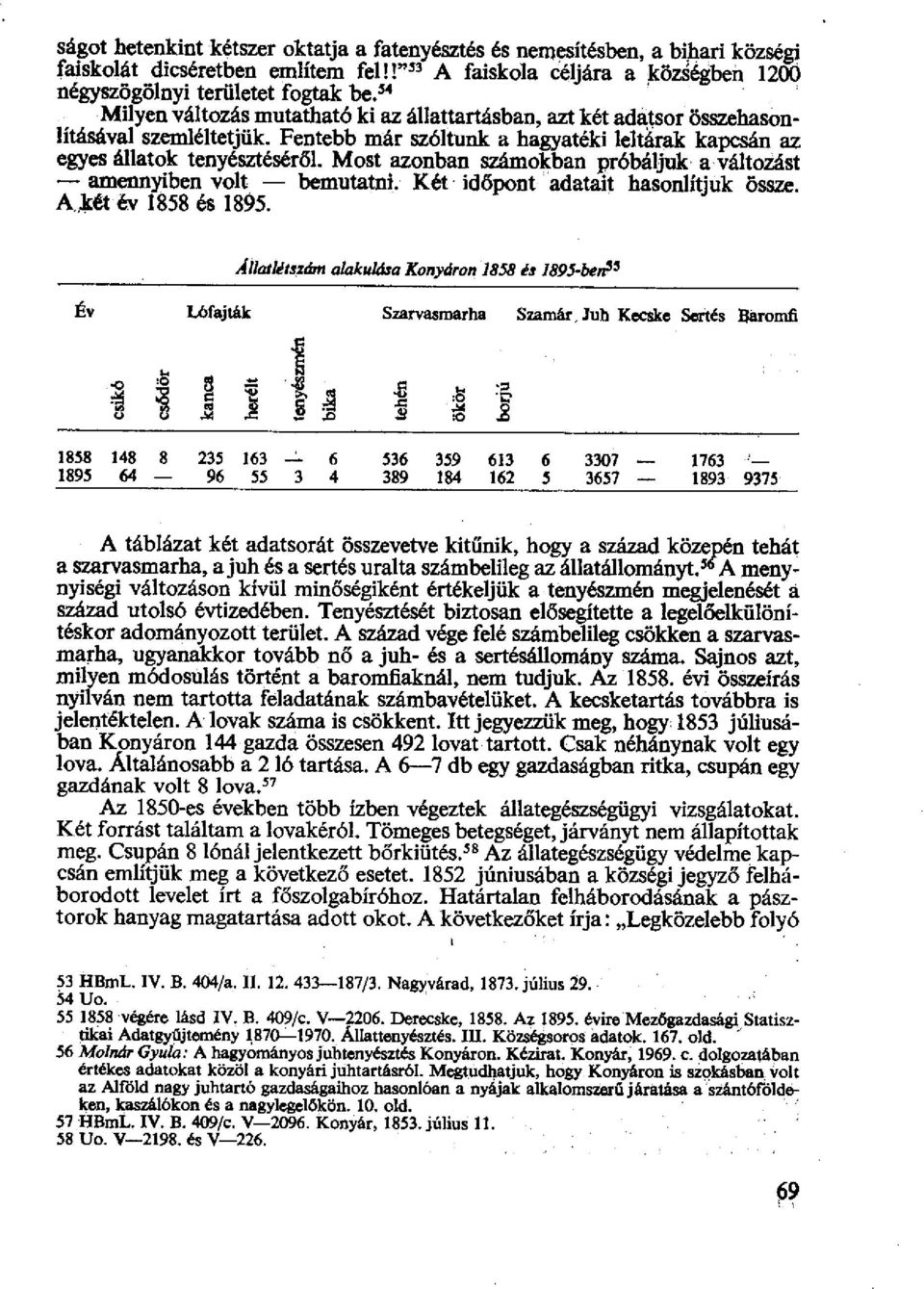 Most azonban számokban próbáljuk a változás t --- amennyiben volt - bemutatni. Két id őpont adatait hasonlítjuk össze. A két év I858 és 1895.