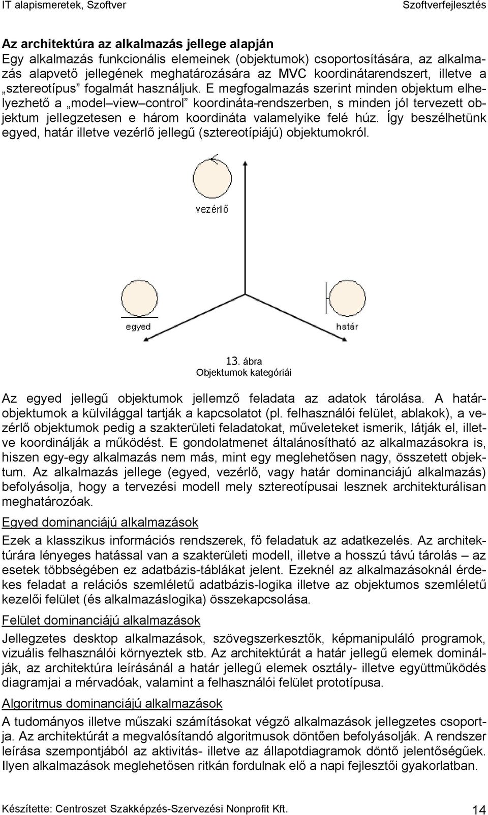 E megfogalmazás szerint minden objektum elhelyezhető a model view control koordináta-rendszerben, s minden jól tervezett objektum jellegzetesen e három koordináta valamelyike felé húz.