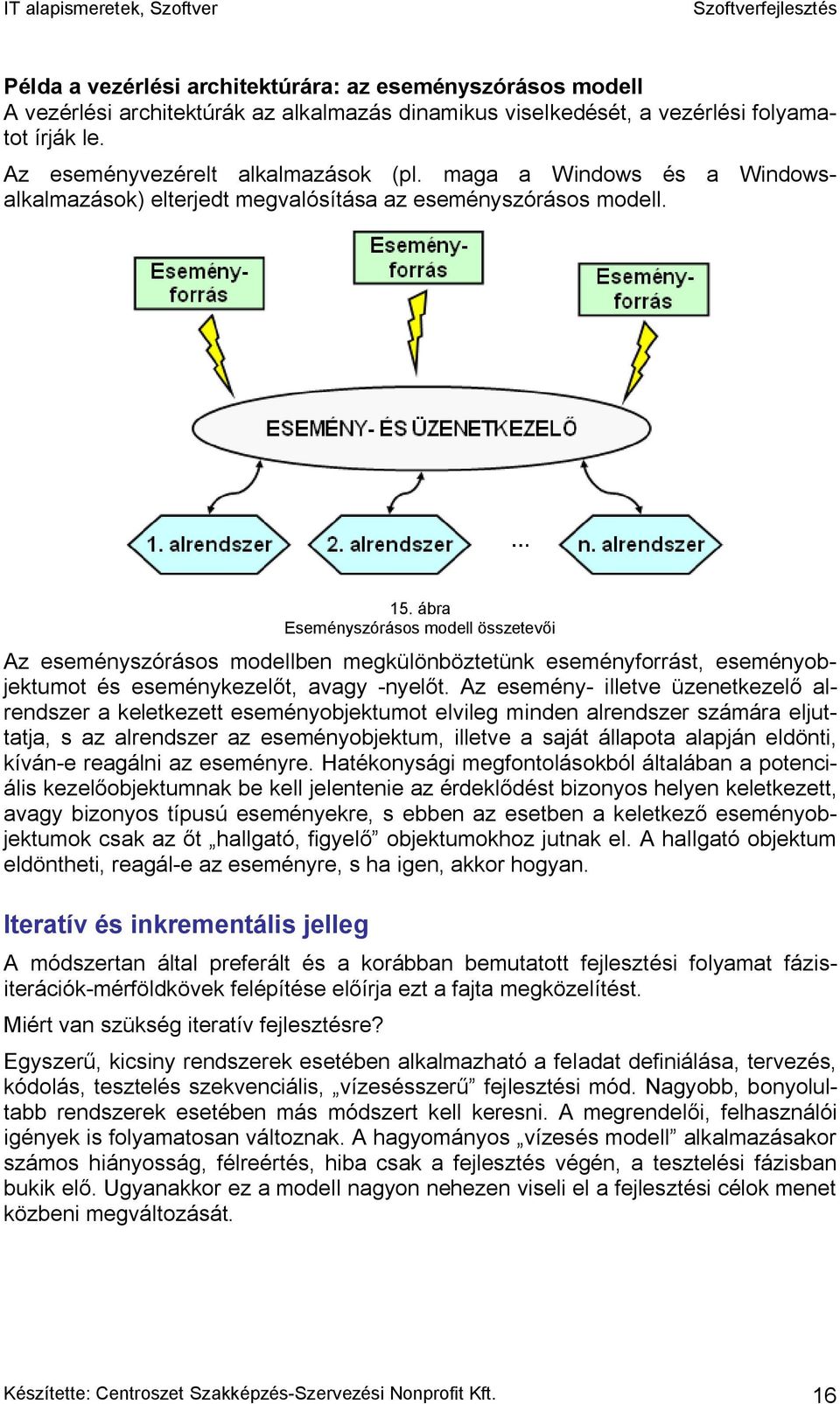 ábra Eseményszórásos modell összetevői Az eseményszórásos modellben megkülönböztetünk eseményforrást, eseményobjektumot és eseménykezelőt, avagy -nyelőt.