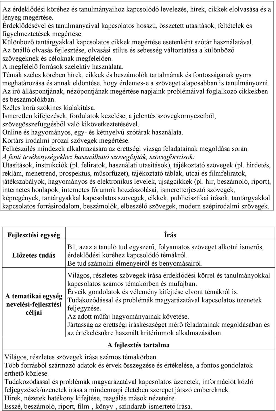 Különböző tantárgyakkal kapcsolatos cikkek megértése esetenként szótár használatával.