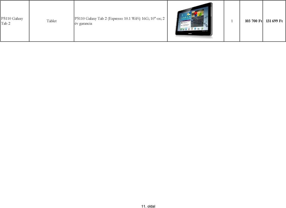 1 WiFi) 16G; 10"-os; 2 év