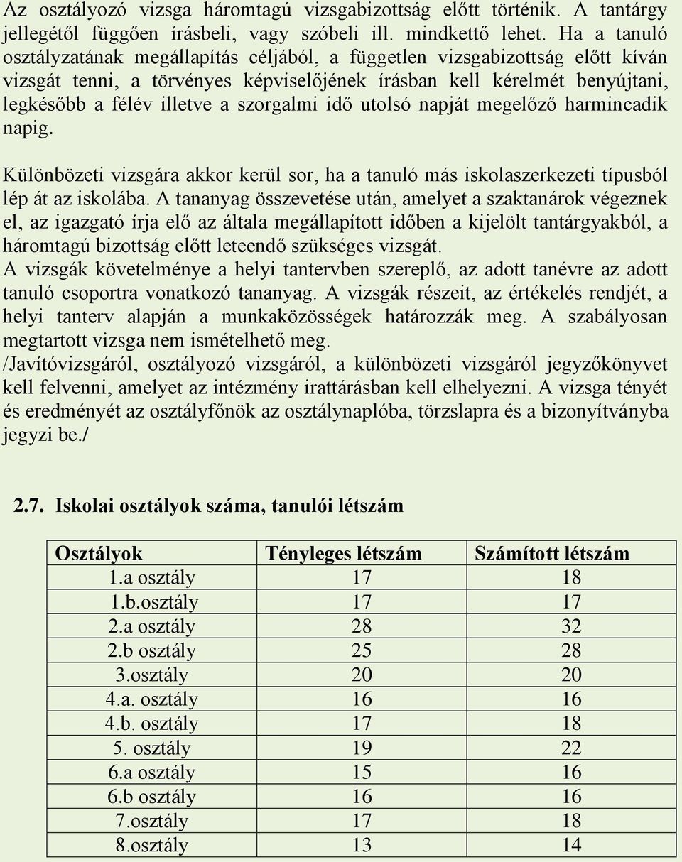 szorgalmi idő utolsó napját megelőző harmincadik napig. Különbözeti vizsgára akkor kerül sor, ha a tanuló más iskolaszerkezeti típusból lép át az iskolába.