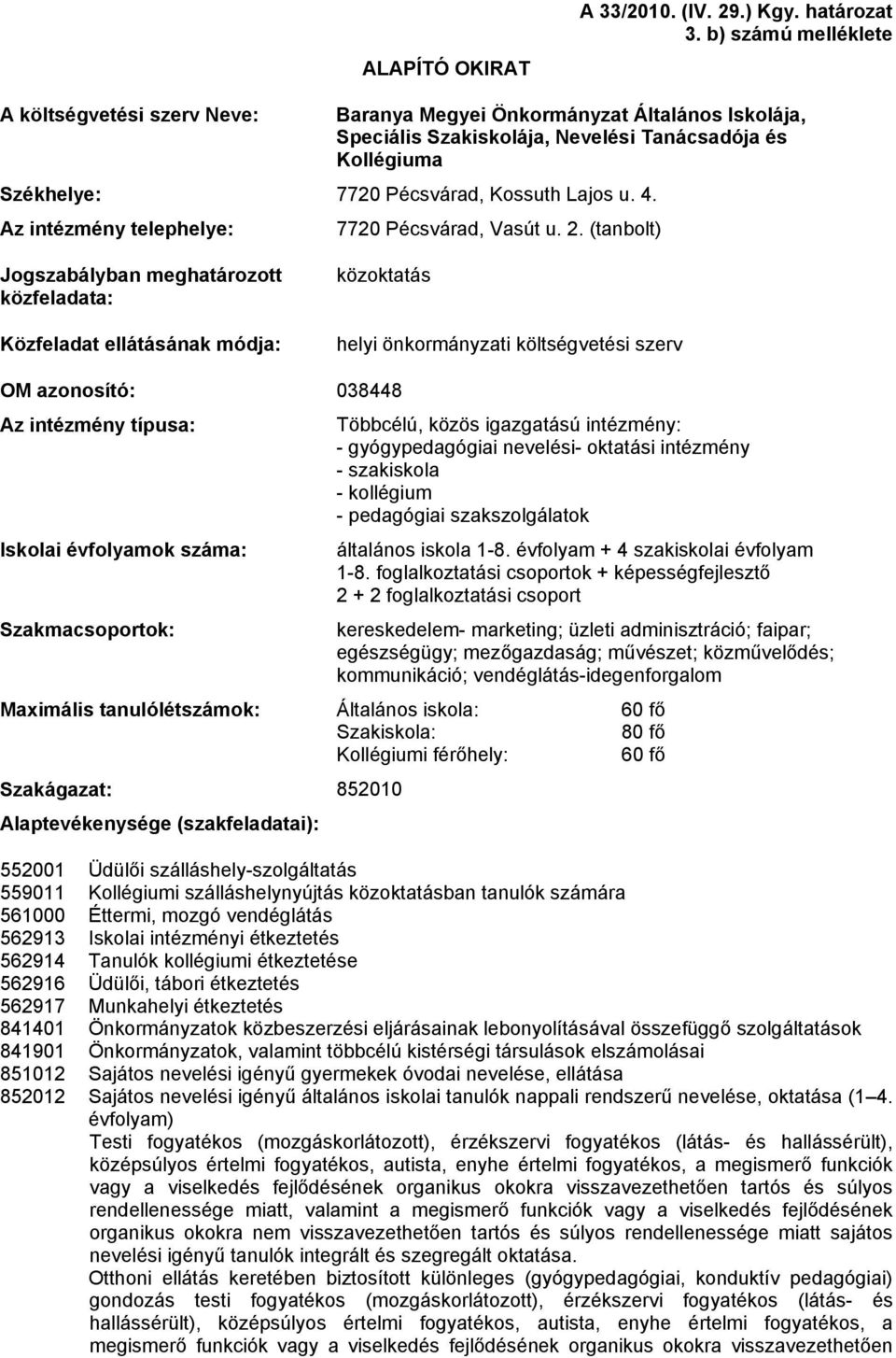 4. Az intézmény telephelye: 7720 Pécsvárad, Vasút u. 2.