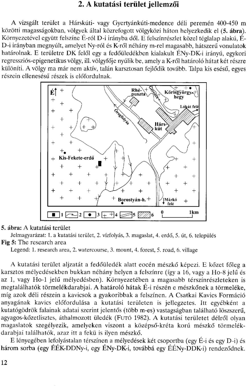 E felszínrészlet közel téglalap alakú, E- D-i irányban megnyúlt, amelyet Ny-ról és K-ről néhány m-rel magasabb, hátszerű vonulatok határolnak.