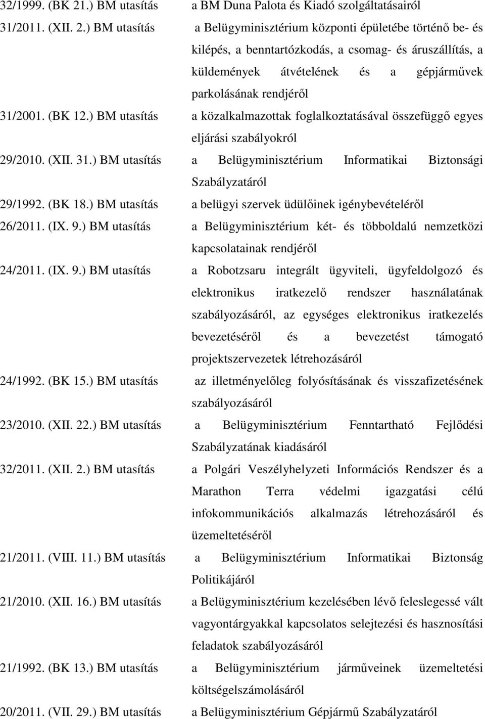 ) BM utasítás a Belügyminisztérium központi épületébe történő be- és kilépés, a benntartózkodás, a csomag- és áruszállítás, a küldemények átvételének és a gépjárművek parkolásának rendjéről 31/2001.