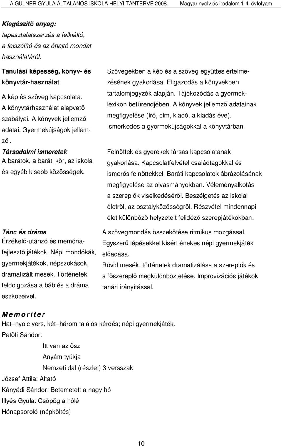 Tánc és dráma Érzékelı-utánzó és memóriafejlesztı játékok. Népi mondókák, gyermekjátékok, népszokások, dramatizált mesék. Történetek feldolgozása a báb és a dráma eszközeivel.