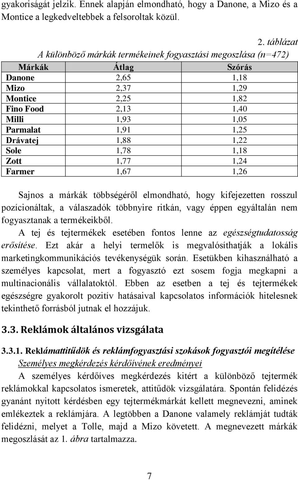 Drávatej 1,88 1,22 Sole 1,78 1,18 Zott 1,77 1,24 Farmer 1,67 1,26 Sajnos a márkák többségéről elmondható, hogy kifejezetten rosszul pozícionáltak, a válaszadók többnyire ritkán, vagy éppen egyáltalán