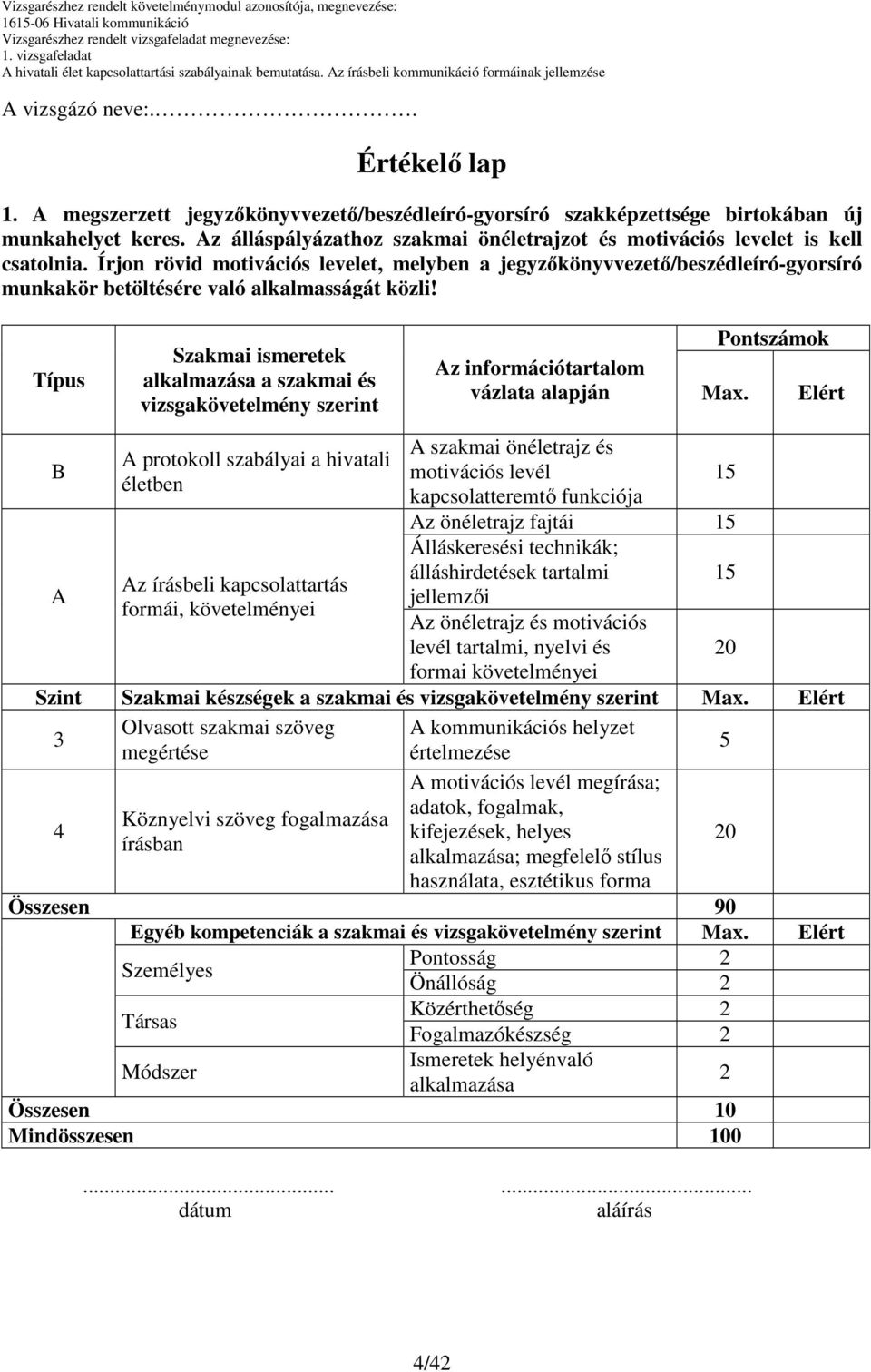 Írjon rövid motivációs levelet, melyben a jegyzıkönyvvezetı/beszédleíró-gyorsíró munkakör betöltésére való alkalmasságát közli!