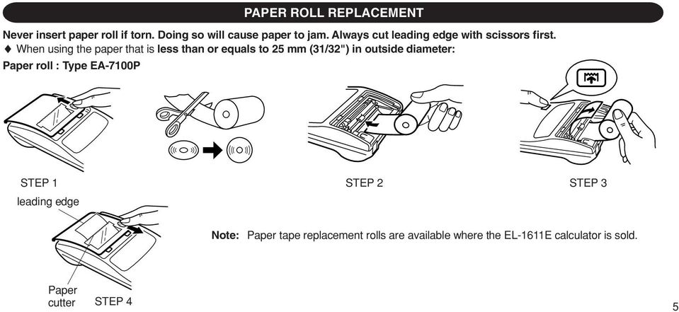 When using the paper that is less than or equals to 25 mm (31/32") in outside diameter: Paper roll