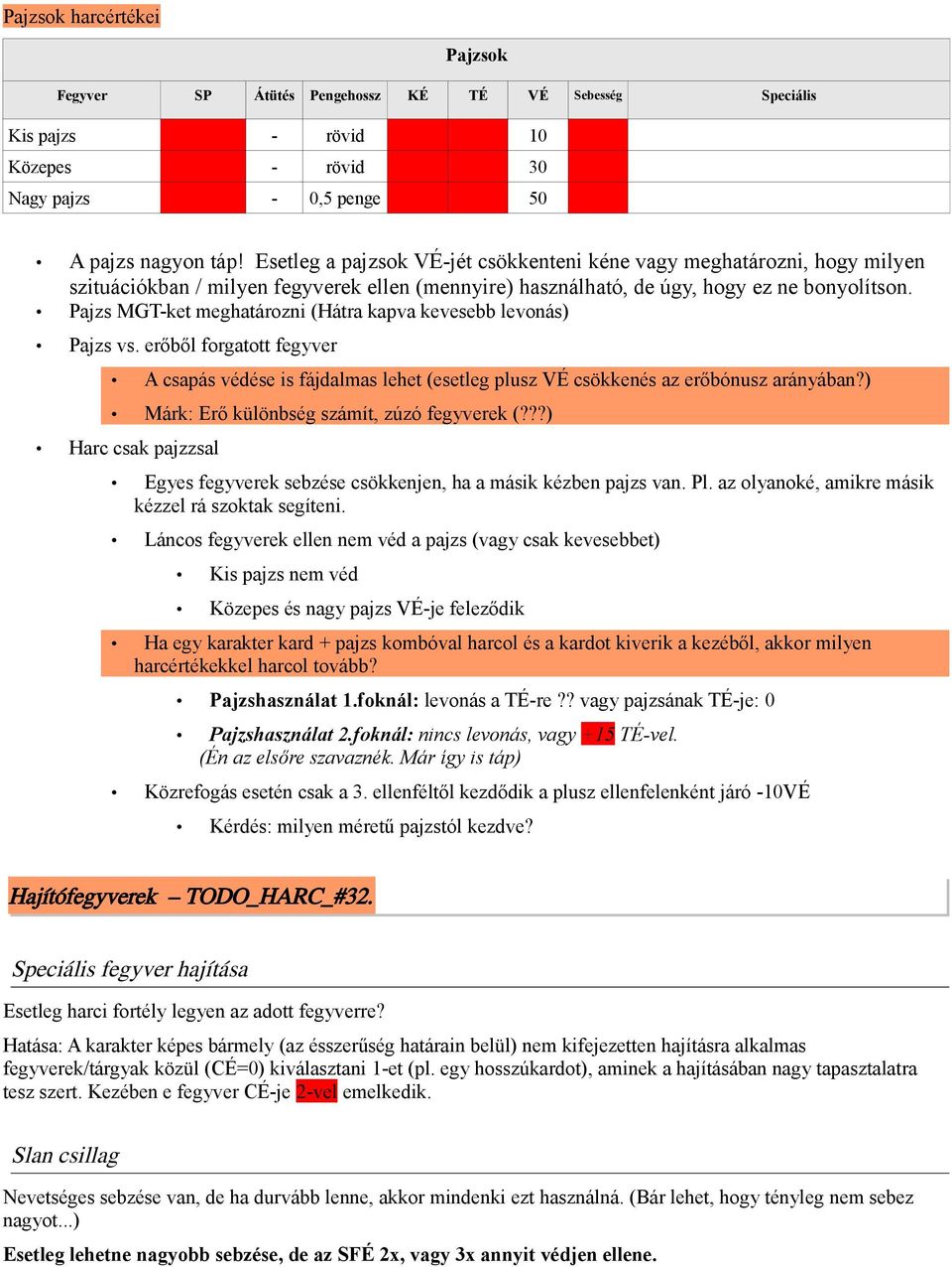 Pajzs MGT-ket meghatározni (Hátra kapva kevesebb levonás) Pajzs vs. erőből forgatott fegyver A csapás védése is fájdalmas lehet (esetleg plusz VÉ csökkenés az erőbónusz arányában?