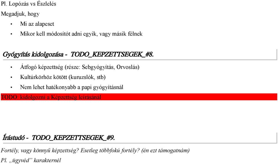 Átfogó képzettség (része: Sebgyógyítás, Orvoslás) Kultúrkörhöz kötött (kuruzslók, stb) Nem lehet hatékonyabb a