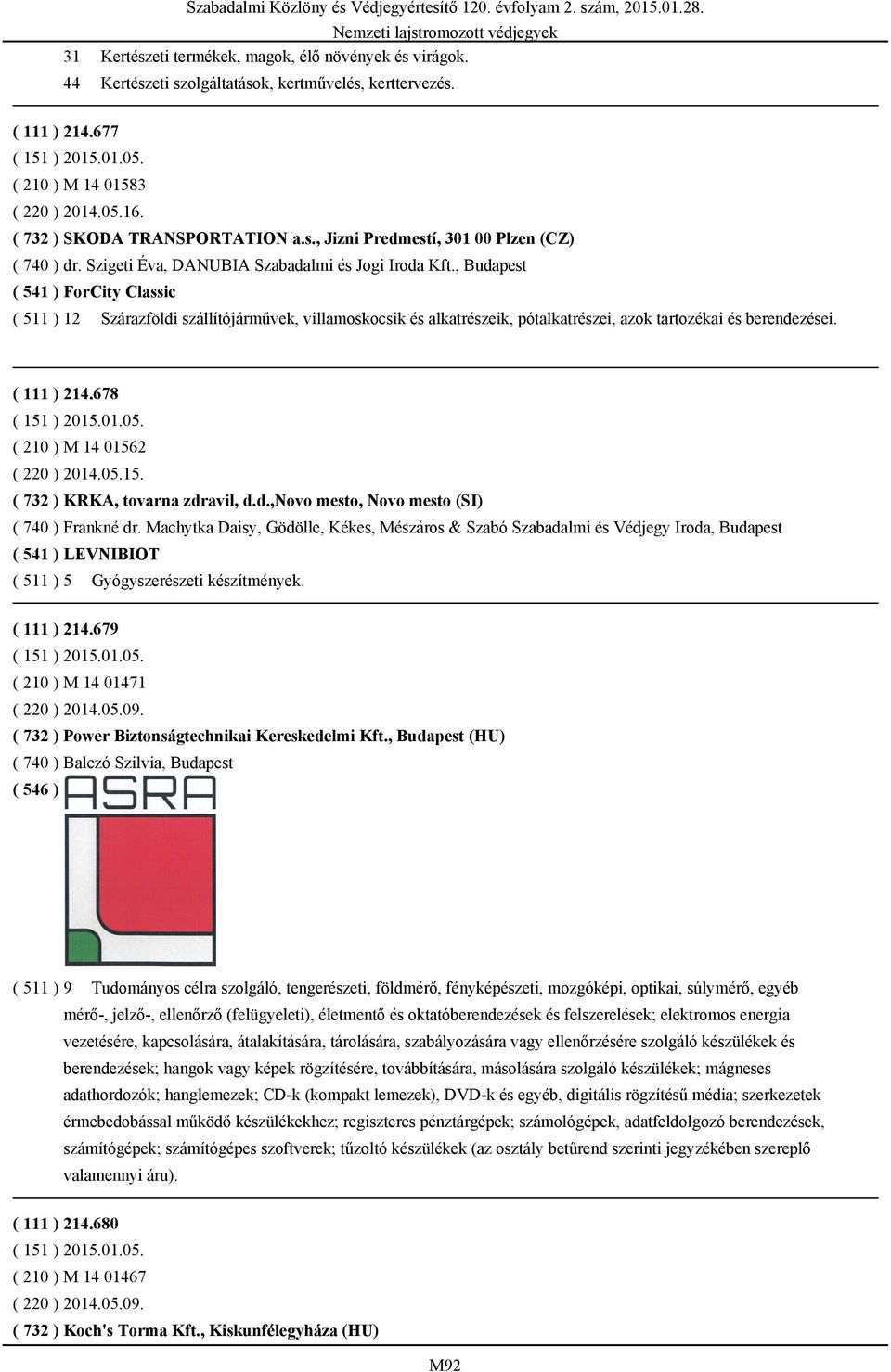 , Budapest ( 541 ) ForCity Classic ( 511 ) 12 Szárazföldi szállítójárművek, villamoskocsik és alkatrészeik, pótalkatrészei, azok tartozékai és berendezései. ( 111 ) 214.