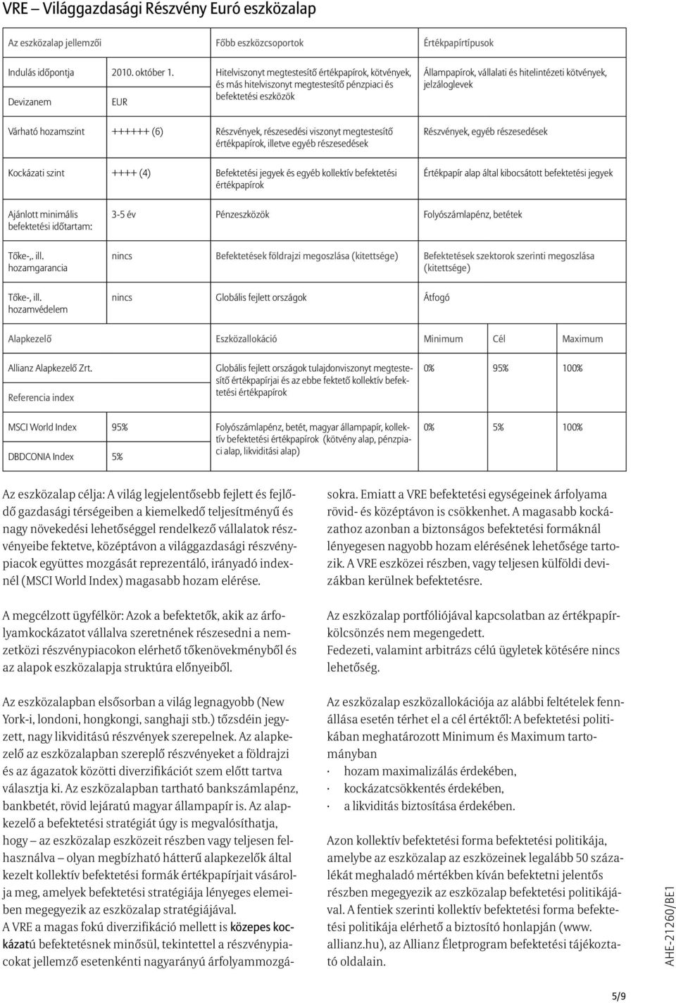 Befektetési jegyek és egyéb kollektív befektetési 3-5 év Pénzeszközök Folyószámlapénz, betétek Tőke-,. ill.