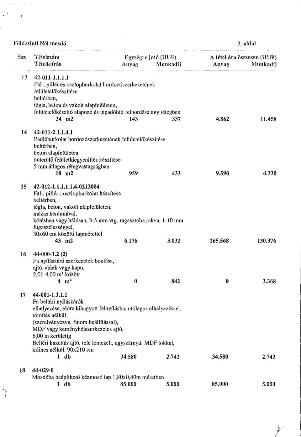 -1.1.1.1 Fal-, pillér és oszlopburkolat hordozószerkezetének felületelőkészítése bel térben, tégla, beton és vakolt alapfelületen, felületelőkészítő alapozó és tapadóhíd felhordása egy rétegben 34 m2