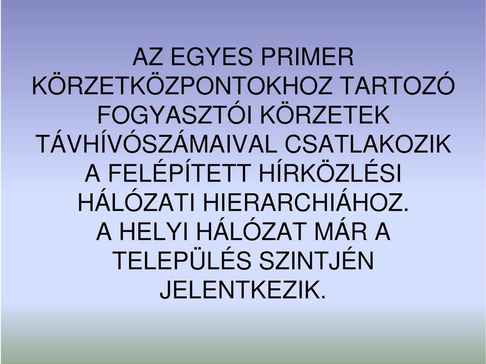 A FELÉPÍTETT HÍRKÖZLÉSI HÁLÓZATI HIERARCHIÁHOZ.