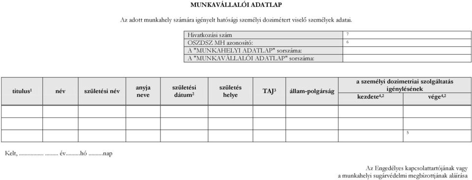 születési név anyja neve születési dátum 2 születés helye TAJ 3 állam-polgárság a személyi dozimetriai szolgáltatás