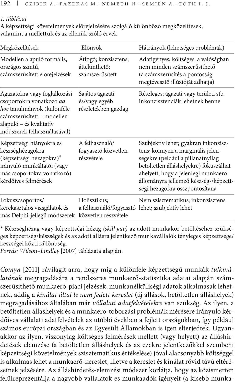 alapuló formális, országos szintű, számszerűsített előrejelzések Ágazatokra vagy foglalkozási csoportokra vonatkozó ad hoc tanulmányok (különféle számszerűsített modellen alapuló és kvalitatív