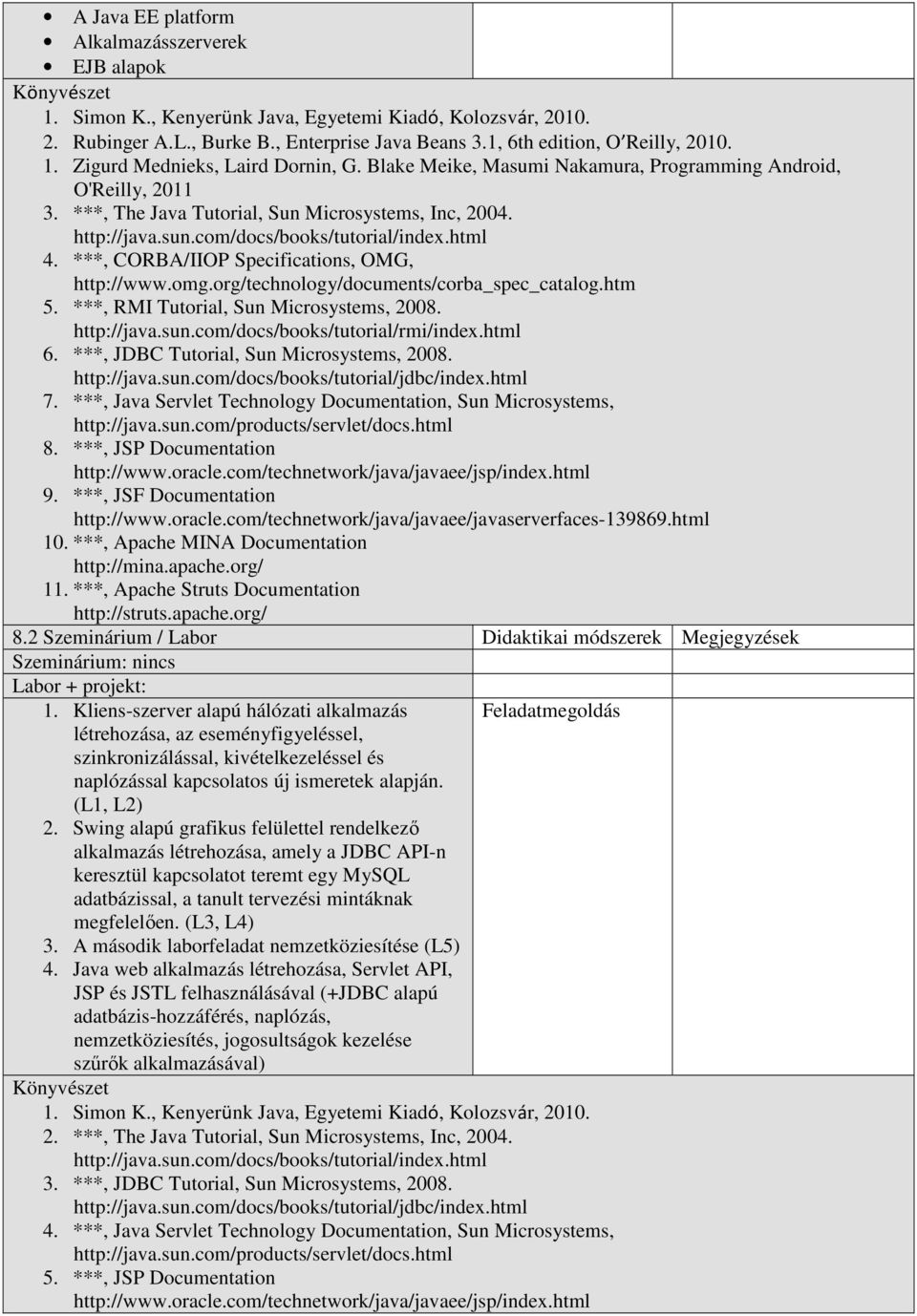 http://java.sun.com/docs/books/tutorial/index.html 4. ***, CORBA/IIOP Specifications, OMG, http://www.omg.org/technology/documents/corba_spec_catalog.htm 5. ***, RMI Tutorial, Sun Microsystems, 2008.