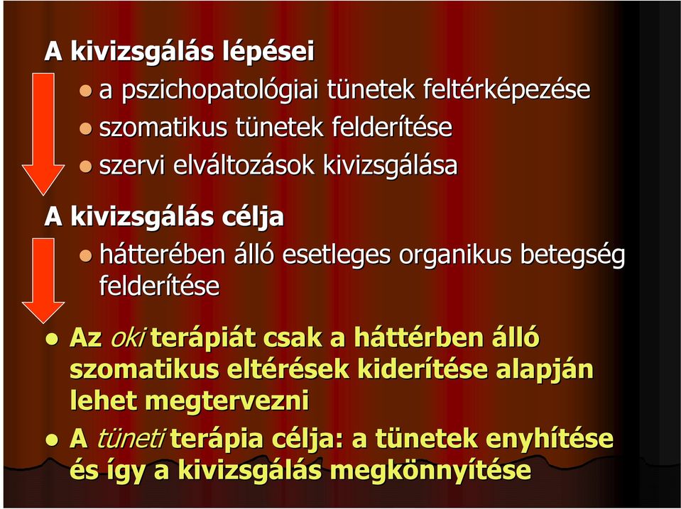 betegség felderítése Az oki terápi piát t csak a hátth ttérben álló szomatikus eltérések kiderítése