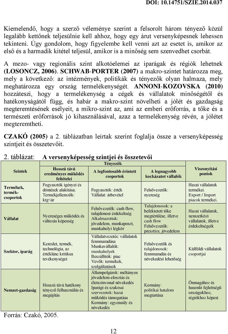 A mezo- vagy regionális szint alkotóelemei az iparágak és régiók lehetnek (LOSONCZ, 2006).