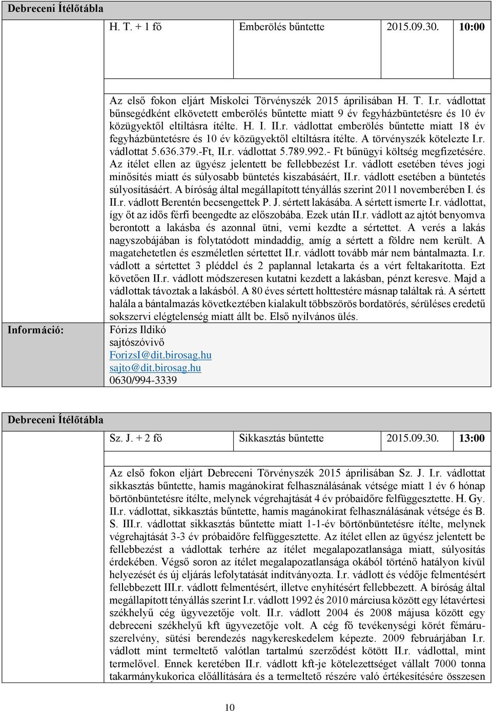 - Ft bűnügyi költség megfizetésére. Az ítélet ellen az ügyész jelentett be fellebbezést I.r. vádlott esetében téves jogi minősítés miatt és súlyosabb büntetés kiszabásáért, II.r. vádlott esetében a büntetés súlyosításáért.