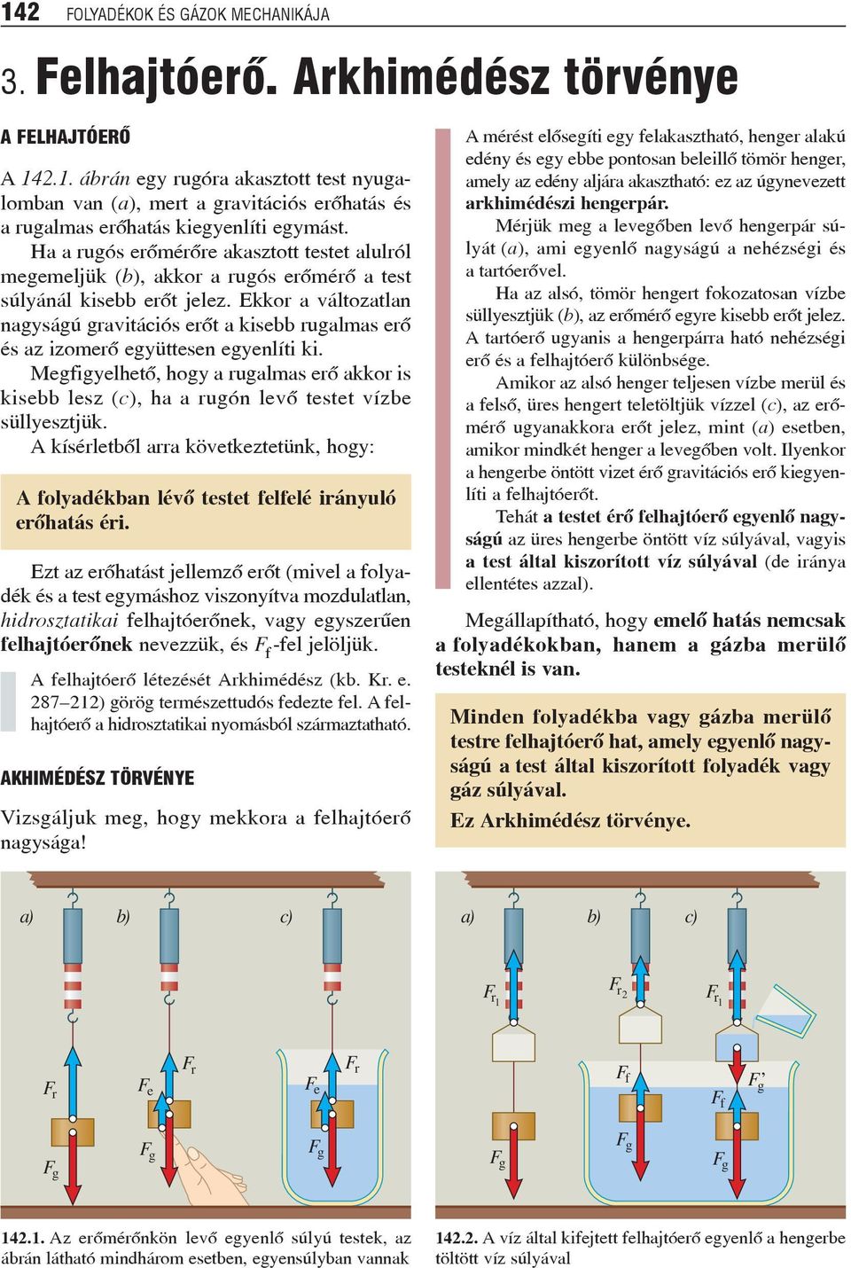 Ekkor a változatlan nagyágú gravitáció erõt a kiebb rugalma erõ é az izomerõ együtteen egyenlíti ki. Megfigyelhetõ, hogy a rugalma erõ akkor i kiebb lez (c), ha a rugón levõ tetet vízbe üllyeztjük.