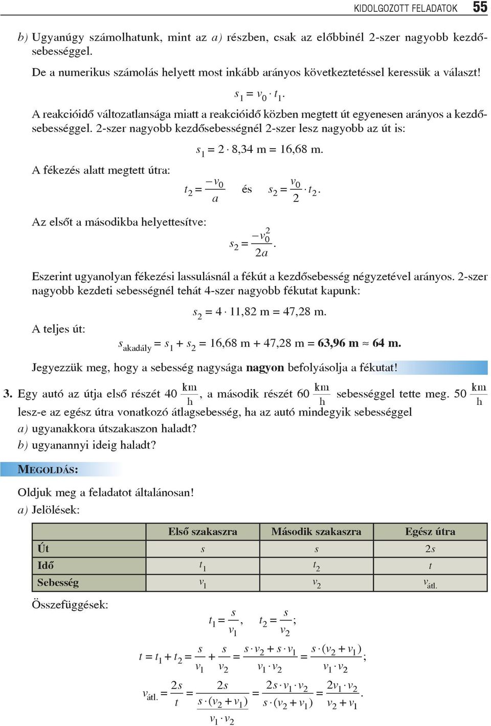 -zer nagyobb kezdõebeégnél -zer lez nagyobb az út i: A fékezé alatt megtett útra: t 1 = 8,34 m = 16,68 m. v0 v0 = é = t. a Az elõt a máodikba helyetteítve: v =.