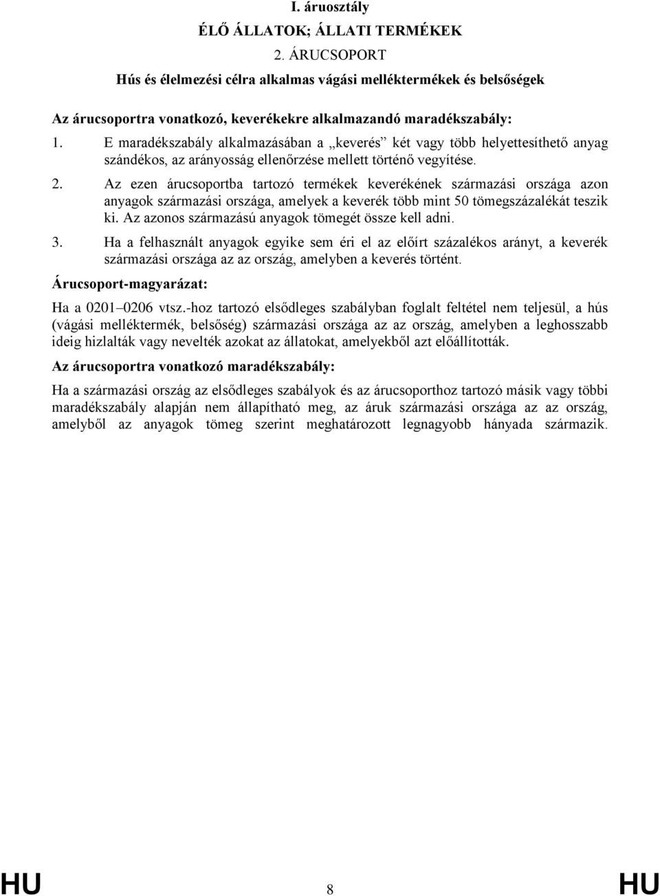 Az ezen árucsoportba tartozó termékek keverékének származási országa azon anyagok származási országa, amelyek a keverék több mint 50 tömegszázalékát teszik ki.