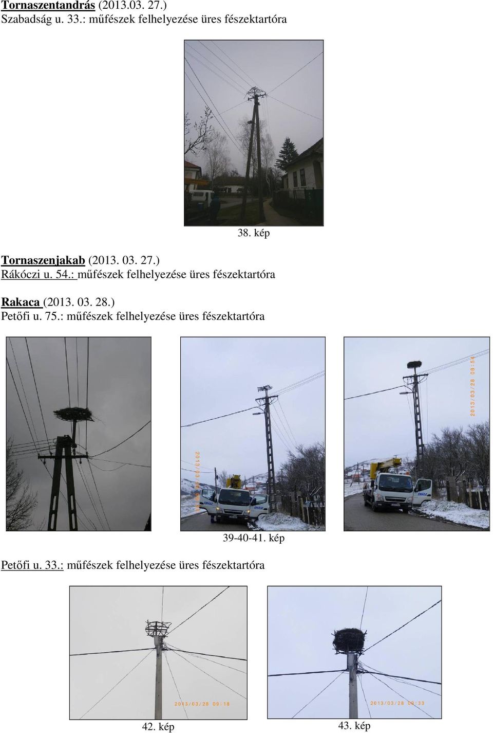 ) Rákóczi u. 54.: műfészek felhelyezése üres fészektartóra Rakaca (2013. 03. 28.