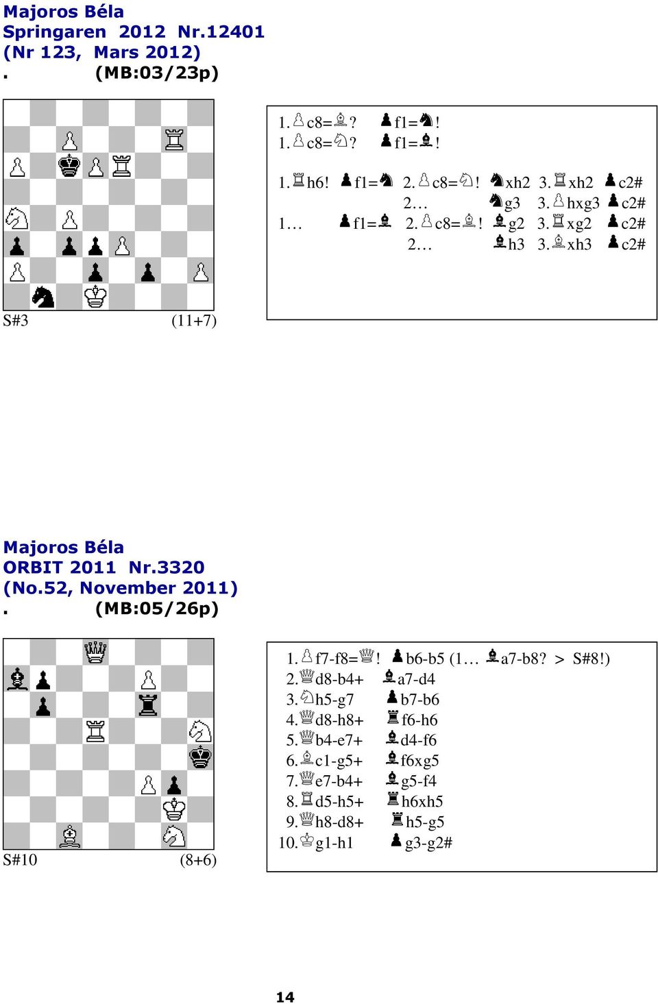 g2 3 xg2 c2# 2 h3 3 xh3 c2# S#3 (11+7) Majoros Béla ORBIT 2011 Nr3320 (No52, November 2011) (MB:05/26p) S#10