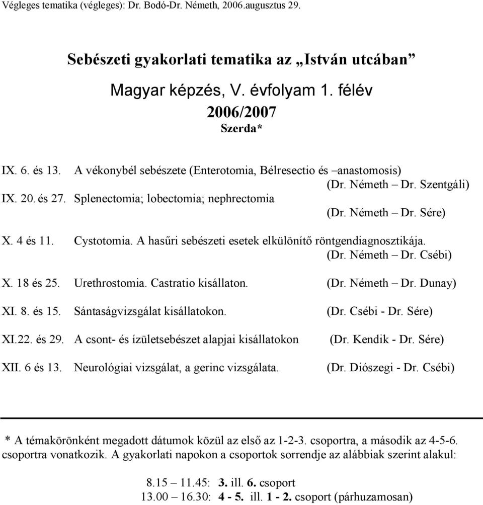 A hasűri sebészeti esetek elkülönítő röntgendiagnosztikája. (Dr. Németh Dr. Csébi) X. 18 és 25. Urethrostomia. Castratio kisállaton. (Dr. Németh Dr. Dunay) XI. 8. és 15.