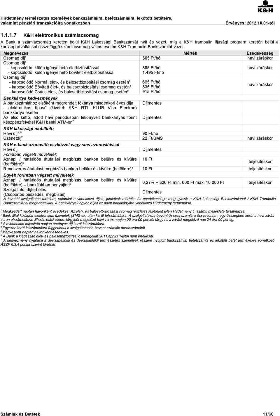 Csomag díj 505 Ft/hó havi záráskor Csomag díj - kapcsolódó, külön igényelhető életbiztosítással - kapcsolódó, külön igényelhető bővített életbiztosítással Csomag díj - kapcsolódó Normál élet-, és