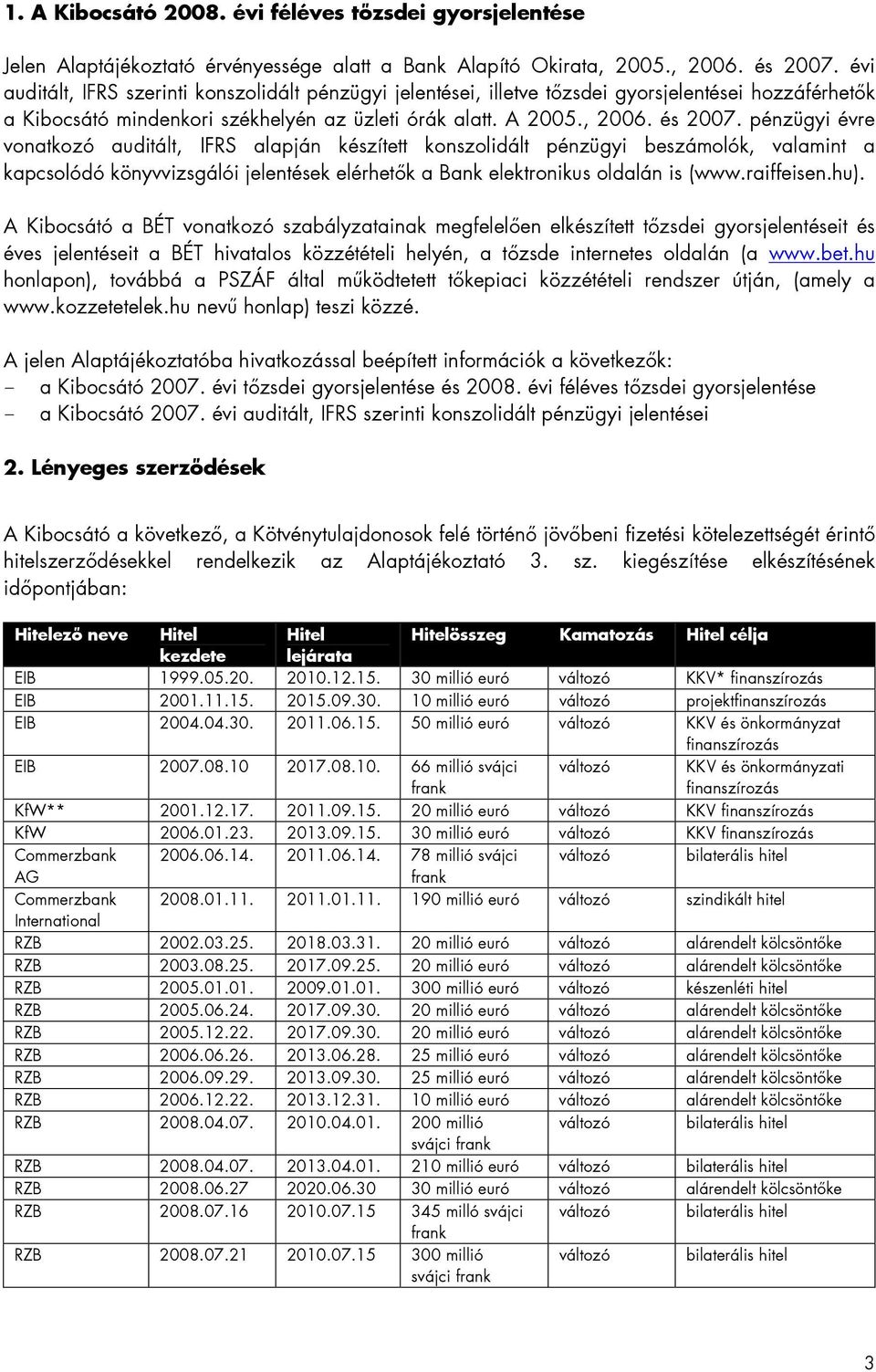 pénzügyi évre vonatkozó auditált, IFRS alapján készített konszolidált pénzügyi beszámolók, valamint a kapcsolódó könyvvizsgálói jelentések elérhetők a Bank elektronikus oldalán is (www.raiffeisen.hu).