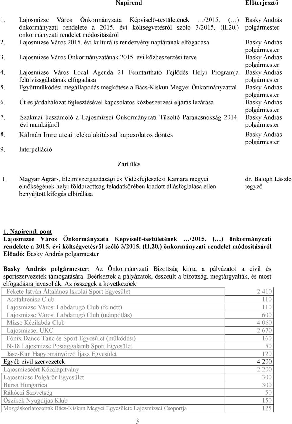 Lajosmizse Város Local Agenda 21 Fenntartható Fejlődés Helyi Programja felülvizsgálatának elfogadása Basky András 5.