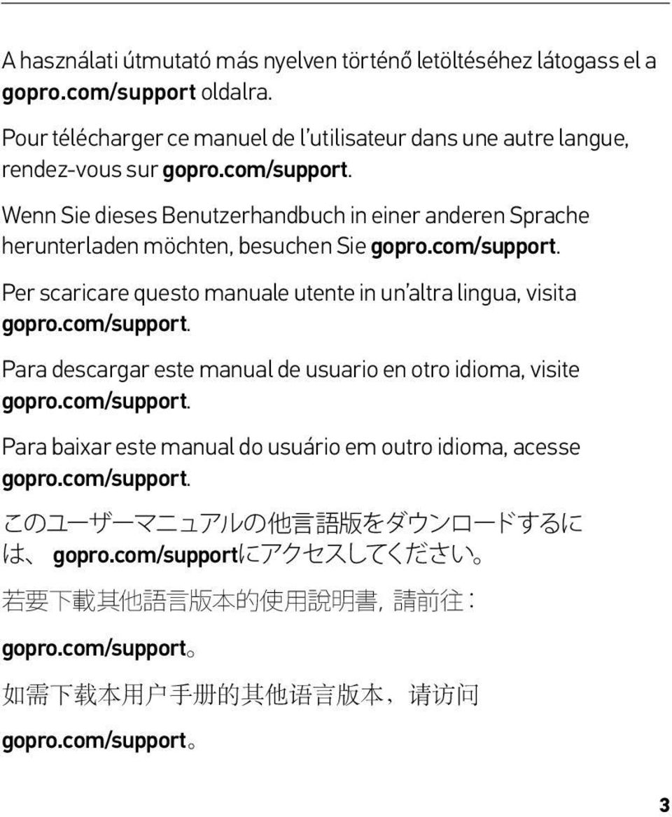 Wenn Sie dieses Benutzerhandbuch in einer anderen Sprache herunterladen möchten, besuchen Sie gopro.com/support. Per scaricare questo manuale utente in un altra lingua, visita gopro.